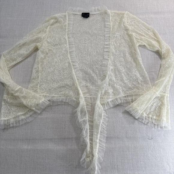 Cejon Cardigan Womens S Ivory Lace Ruffle Coquette Fairycore Layering Y2K - Picture 4 of 9